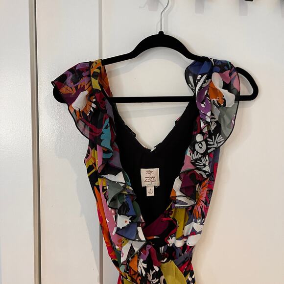 Suzi Chin for Maggy Boutique Floral Ruffle Wrap Dress Sz 4 - Picture 4 of 7